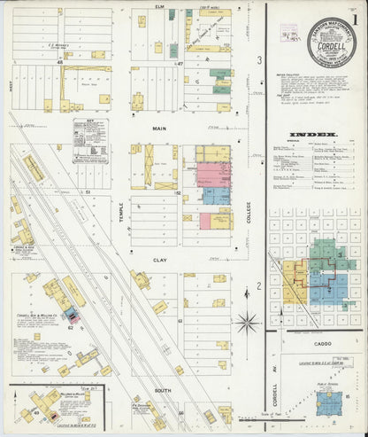 Sanborn Fire Insurance Map from Cordell, Washita County, Oklahoma (1909), Sheet #0001 - Complete Map Set gallery image, historic Sanborn map, vintage wall art, Oklahoma Oklahoma