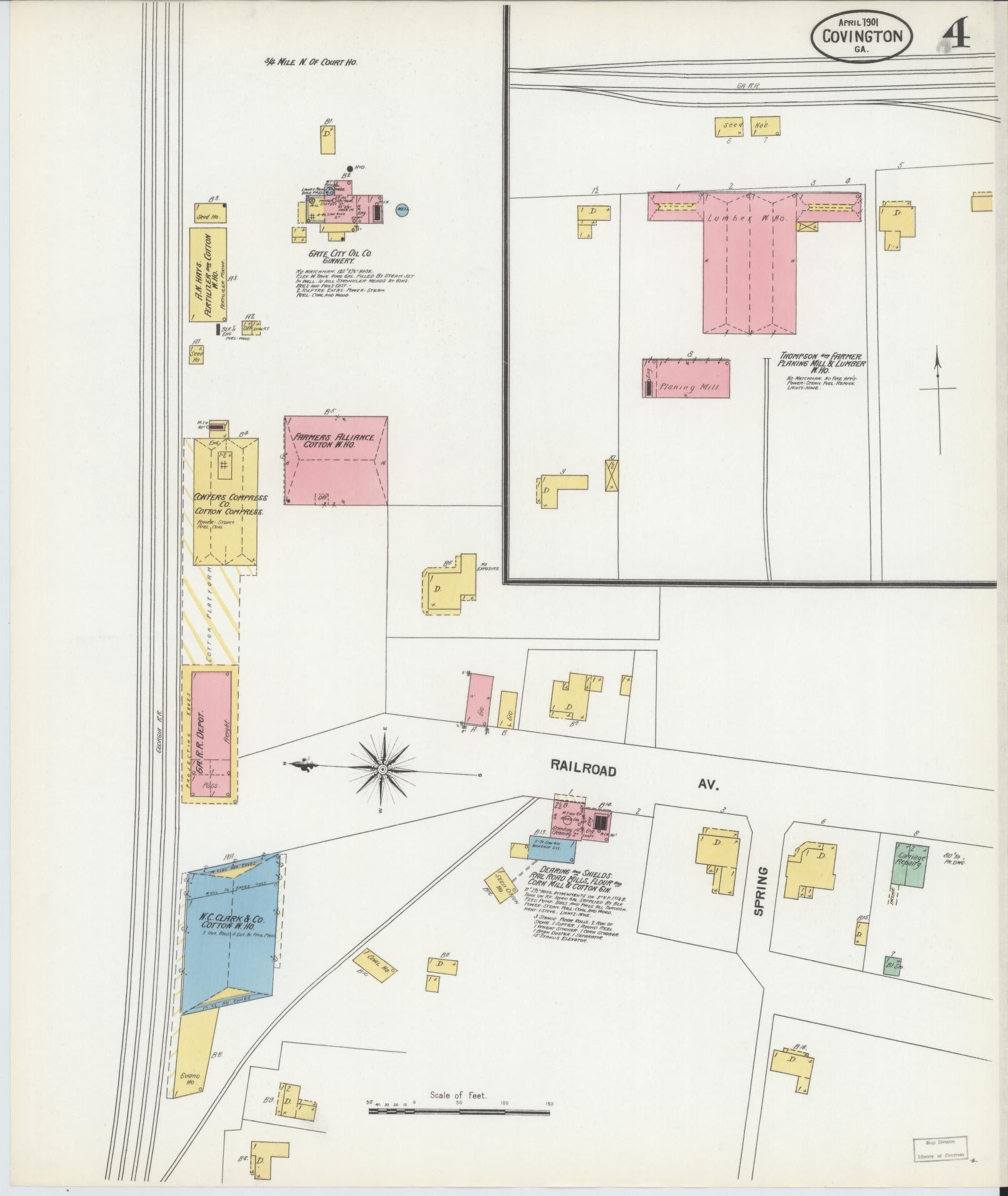 Sanborn Fire Insurance Map from Covington, Newton County, Georgia (1901), Sheet #0004 - Complete Map Set gallery image, historic Sanborn map, vintage wall art, Georgia Georgia