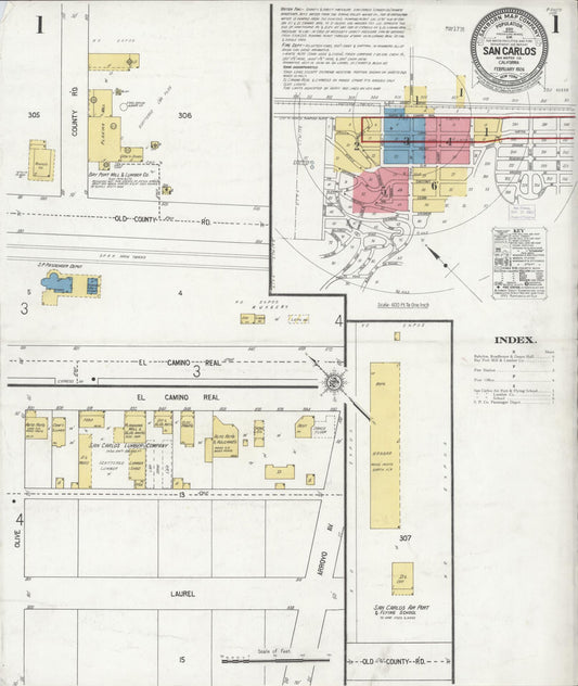 Sanborn Fire Insurance Map from San Carlos, San Mateo County, California (1926), Sheet #0001 - Complete Map Set gallery image, historic Sanborn map, vintage wall art, California California