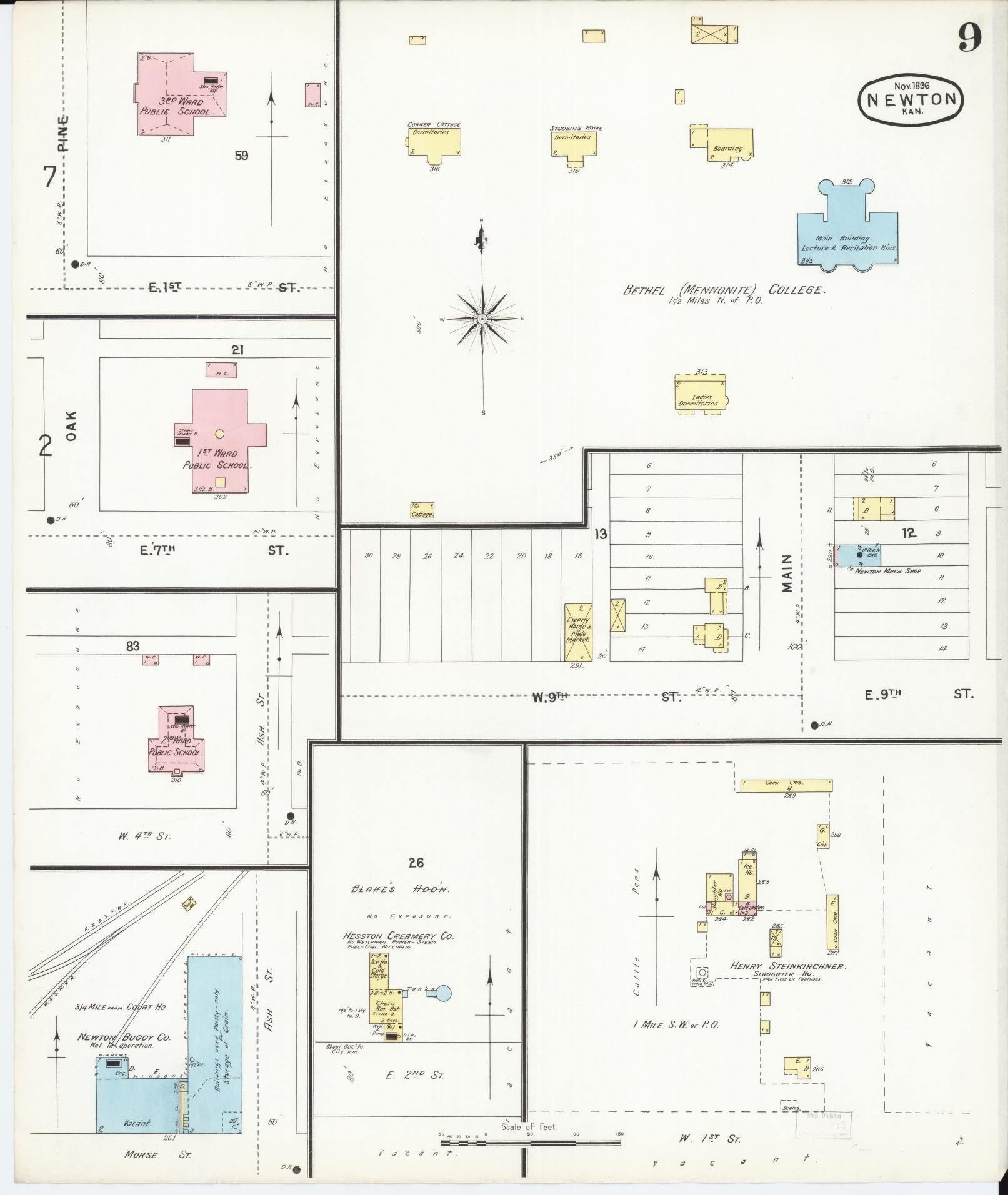 Sanborn Fire Insurance Map from Newton, Harvey County, Kansas (1896), Sheet #0009 - Complete Map Set gallery image, historic Sanborn map, vintage wall art, Kansas Kansas