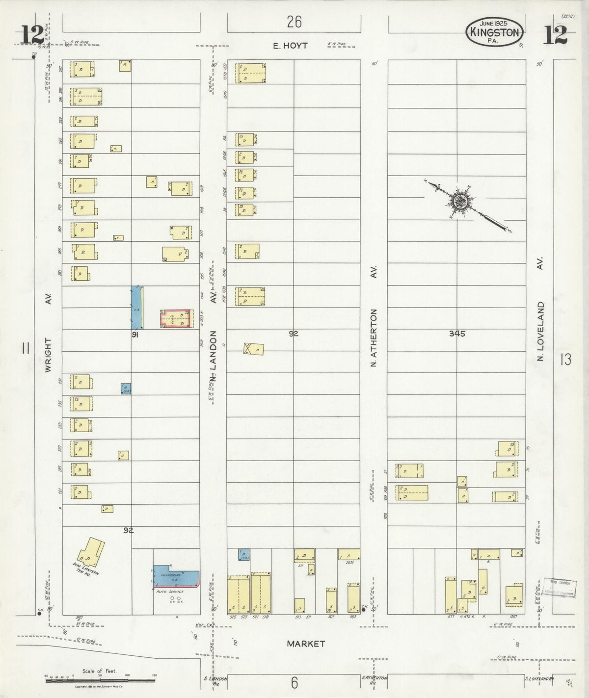 Sanborn Fire Insurance Map from Kingston, Luzerne County, Pennsylvania (1925), Sheet #0012 - Complete Map Set gallery image, historic Sanborn map, vintage wall art, Pennsylvania Pennsylvania