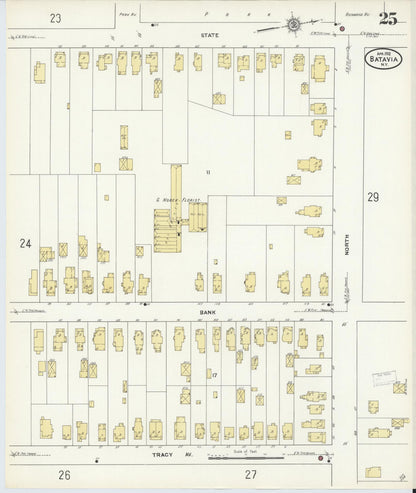 Sanborn Fire Insurance Map from Batavia, Genesee County, New York (1912), Sheet #0025 - Historic Sanborn Fire Insurance Map Print, vintage old map wall art, antique decor, genealogy gift, New York New York map