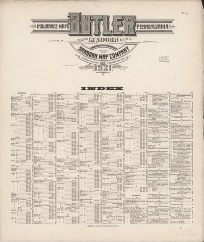 Sanborn Fire Insurance Map from Butler, Butler County, Pennsylvania (1921), Sheet #0001 - Historic Sanborn Fire Insurance Map Print, vintage old map wall art, antique decor, genealogy gift, Pennsylvania Pennsylvania map