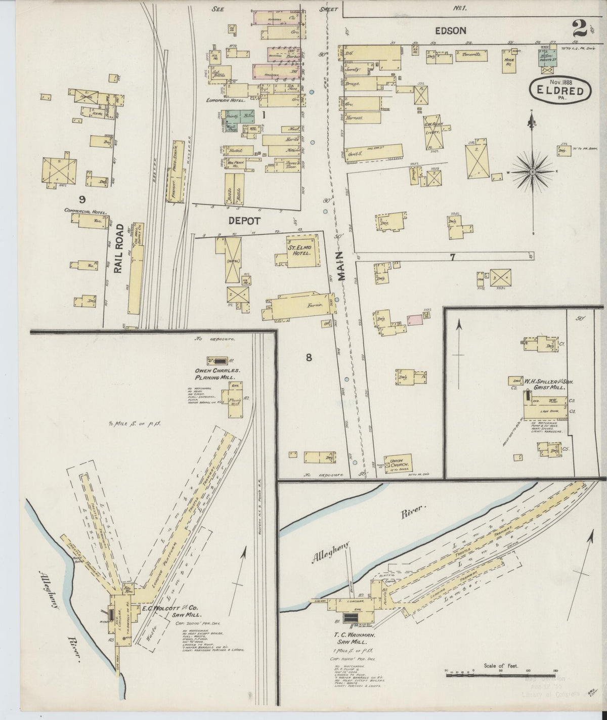 Sanborn Fire Insurance Map from Eldred, McKean County, Pennsylvania (1888), Sheet #0002 - Complete Map Set gallery image, historic Sanborn map, vintage wall art, Pennsylvania Pennsylvania