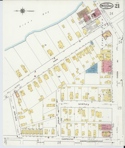 Sanborn Fire Insurance Map from Menominee, Menominee County, Michigan (1921), Sheet #0021 - Historic Sanborn Fire Insurance Map Print, vintage old map wall art, antique decor, genealogy gift, Michigan Michigan map