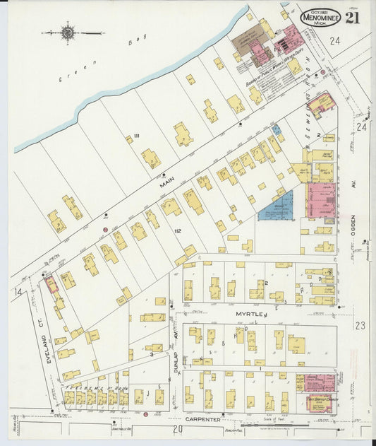 Sanborn Fire Insurance Map from Menominee, Menominee County, Michigan (1921), Sheet #0021 - Historic Sanborn Fire Insurance Map Print, vintage old map wall art, antique decor, genealogy gift, Michigan Michigan map