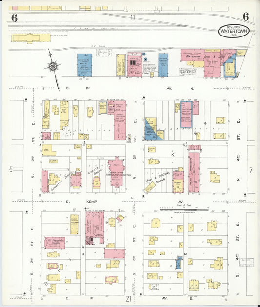 Sanborn Fire Insurance Map from Watertown, Codington County, South Dakota (1923), Sheet #0006 - Historic Sanborn Fire Insurance Map Print, vintage old map wall art, antique decor, genealogy gift, South Dakota South Dakota map