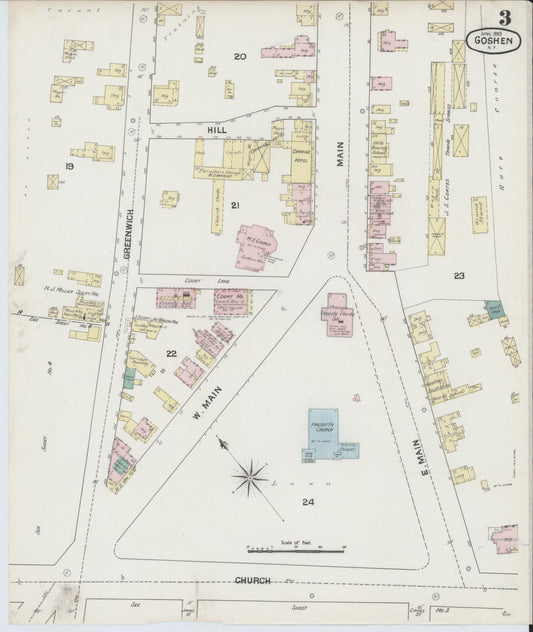 Sanborn Fire Insurance Map from Goshen, Orange County, New York (1889), Sheet #0003 - Historic Sanborn Fire Insurance Map Print, vintage old map wall art, antique decor, genealogy gift, New York New York map