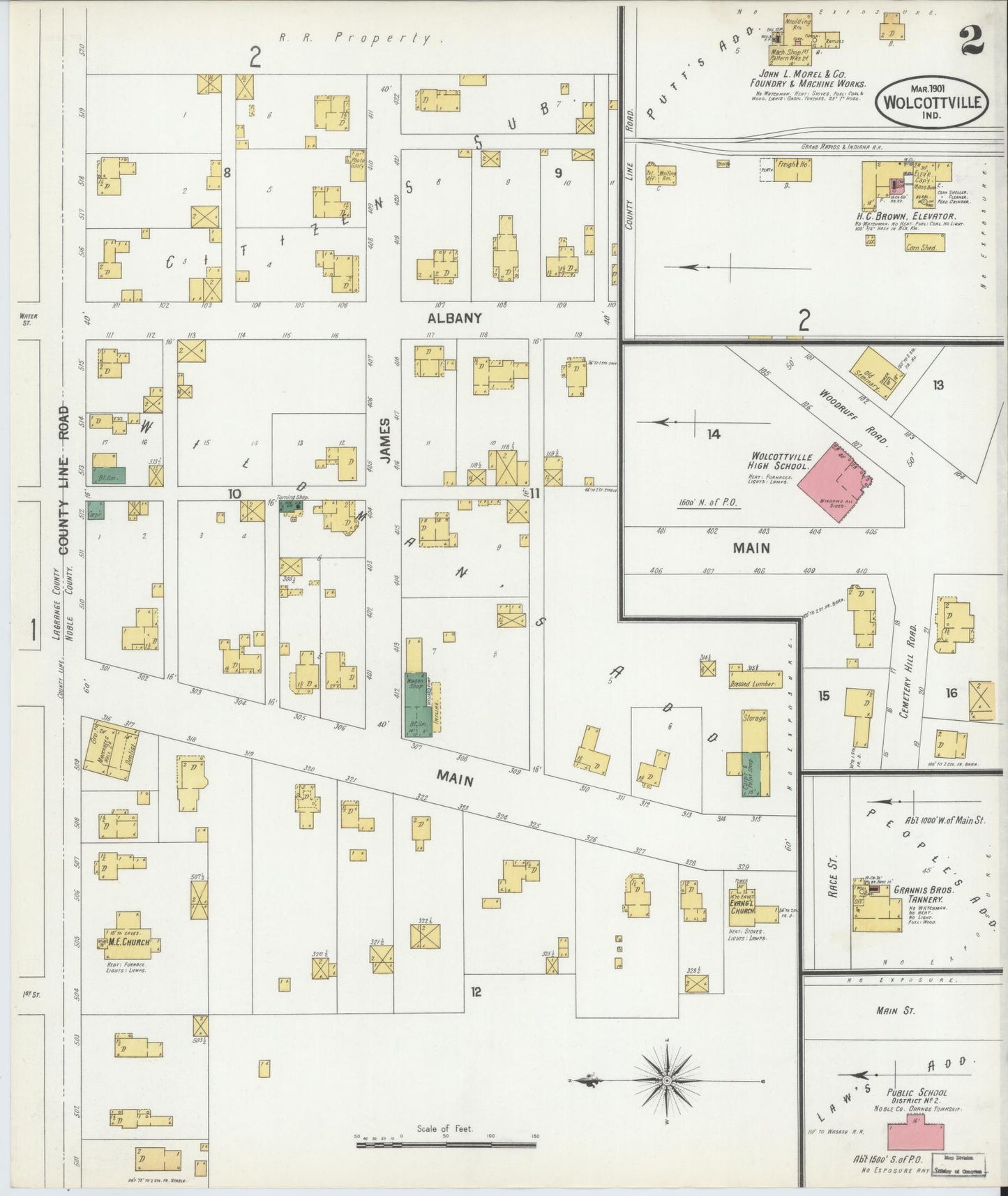 Sanborn Fire Insurance Map from Wolcottville, Noble And LaGrange Counties, Indiana (1901), Sheet #0002 - Historic Sanborn Fire Insurance Map Print, vintage old map wall art, antique decor, genealogy gift, Indiana Indiana map