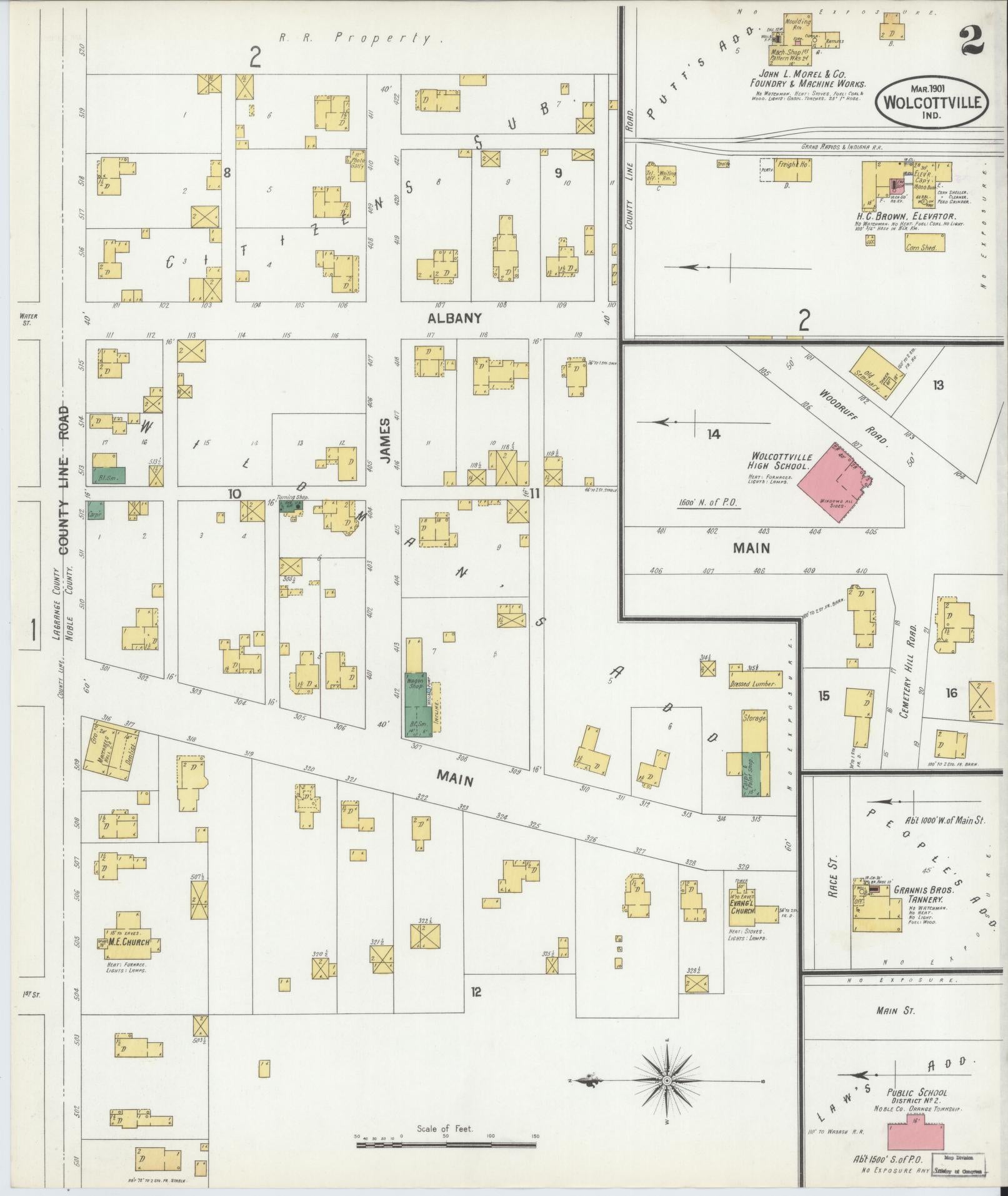 Sanborn Fire Insurance Map from Wolcottville, Noble And LaGrange Counties, Indiana (1901), Sheet #0002 - Historic Sanborn Fire Insurance Map Print, vintage old map wall art, antique decor, genealogy gift, Indiana Indiana map