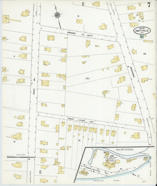 Sanborn Fire Insurance Map from Amityville, Suffolk County, New York (1910), Sheet #0007 - Historic Sanborn Fire Insurance Map Print, vintage old map wall art, antique decor, genealogy gift, New York New York map