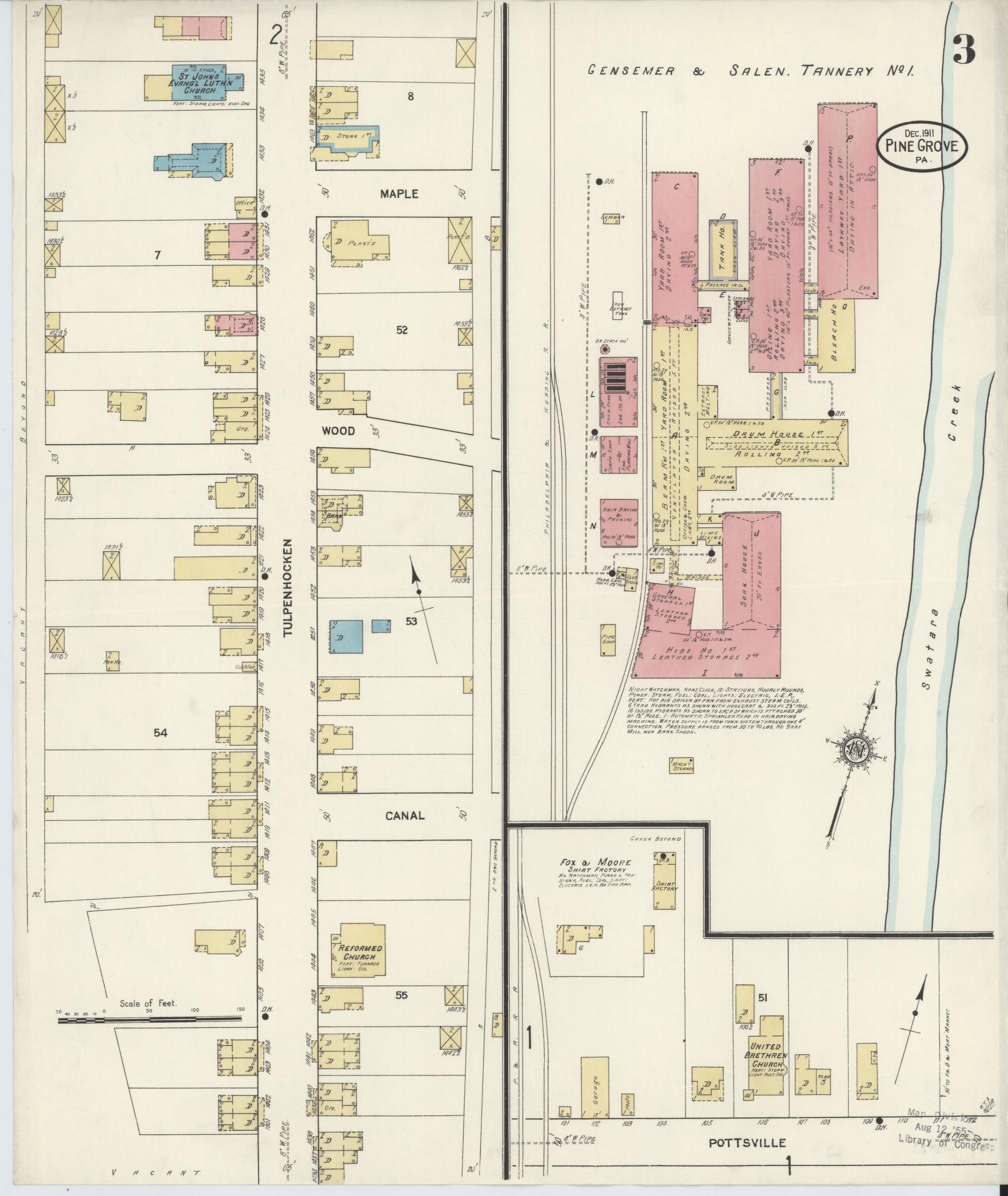 Sanborn Fire Insurance Map from Pine Grove, Schuylkill County, Pennsylvania (1911), Sheet #0003 - Complete Map Set gallery image, historic Sanborn map, vintage wall art, Pennsylvania Pennsylvania