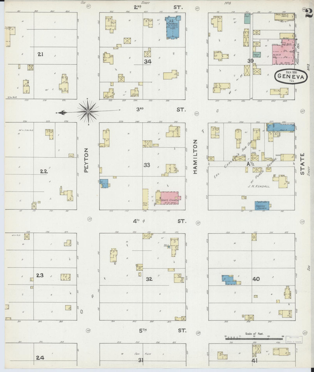 Sanborn Fire Insurance Map from Geneva, Kane County, Illinois (1891), Sheet #0002 - Complete Map Set gallery image, historic Sanborn map, vintage wall art, Illinois Illinois