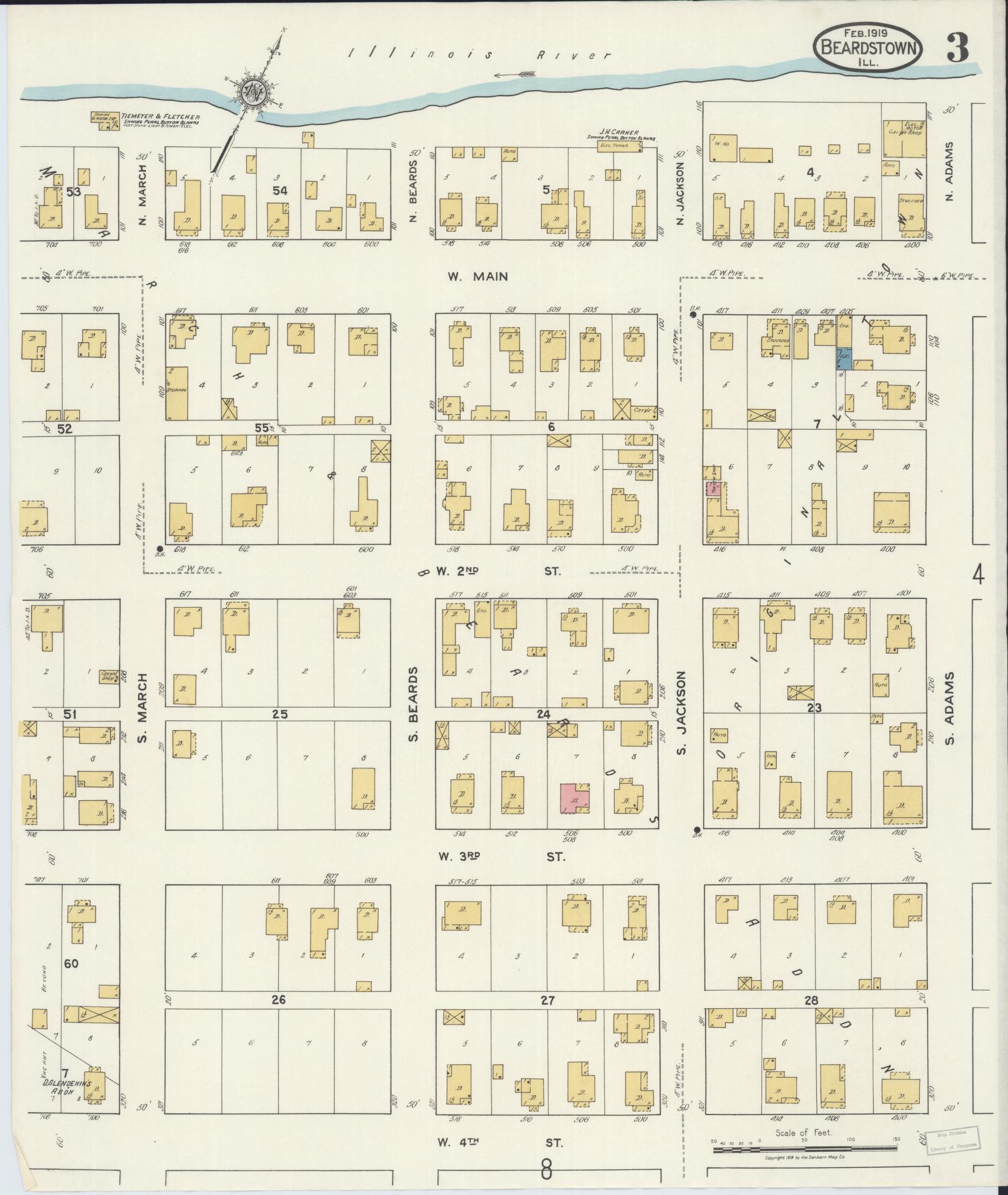 Sanborn Fire Insurance Map from Beardstown, Cass County, Illinois (1919), Sheet #0003 - Historic Sanborn Fire Insurance Map Print, vintage old map wall art, antique decor, genealogy gift, Illinois Illinois map