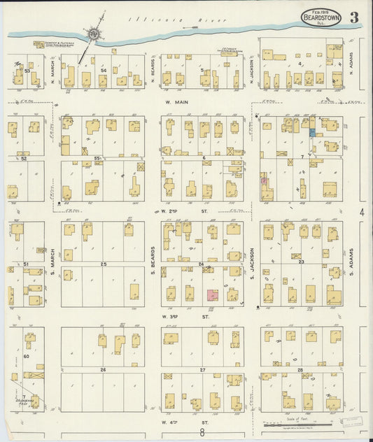 Sanborn Fire Insurance Map from Beardstown, Cass County, Illinois (1919), Sheet #0003 - Historic Sanborn Fire Insurance Map Print, vintage old map wall art, antique decor, genealogy gift, Illinois Illinois map