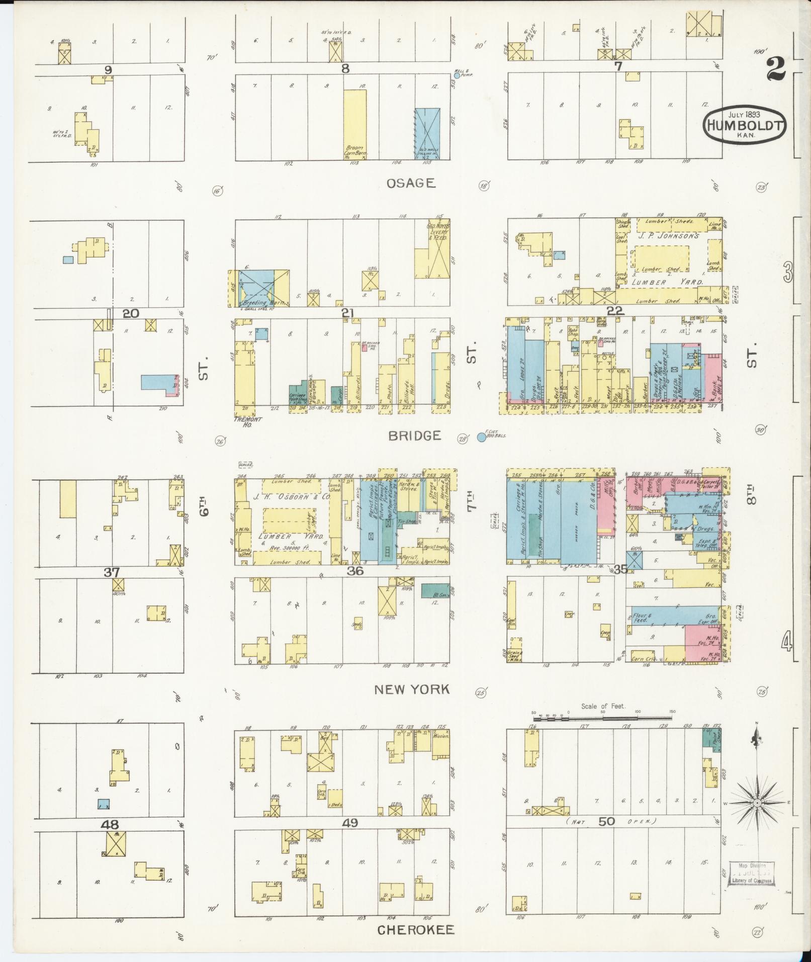 Sanborn Fire Insurance Map from Humboldt, Allen County, Kansas (1893), Sheet #0002 - Historic Sanborn Fire Insurance Map Print, vintage old map wall art, antique decor, genealogy gift, Kansas Kansas map