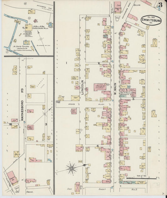 Sanborn Fire Insurance Map from Emmittsburg, Frederick County, Maryland (1890), Sheet #0003 - Historic Sanborn Fire Insurance Map Print, vintage old map wall art, antique decor, genealogy gift, Maryland Maryland map