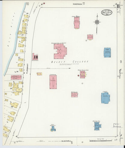 Sanborn Fire Insurance Map from Beloit, Rock County, Wisconsin (1915), Sheet #0008 - Historic Sanborn Fire Insurance Map Print, vintage old map wall art, antique decor, genealogy gift, Wisconsin Wisconsin map