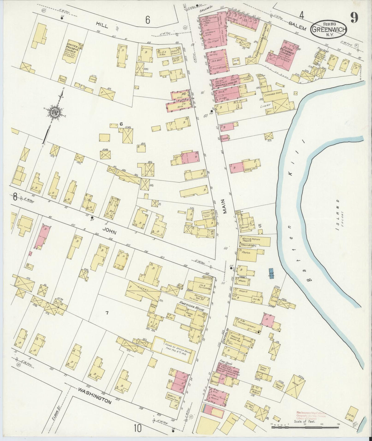 Sanborn Fire Insurance Map from Greenwich, Washington County, New York (1913), Sheet #0009 - Complete Map Set gallery image, historic Sanborn map, vintage wall art, New York New York
