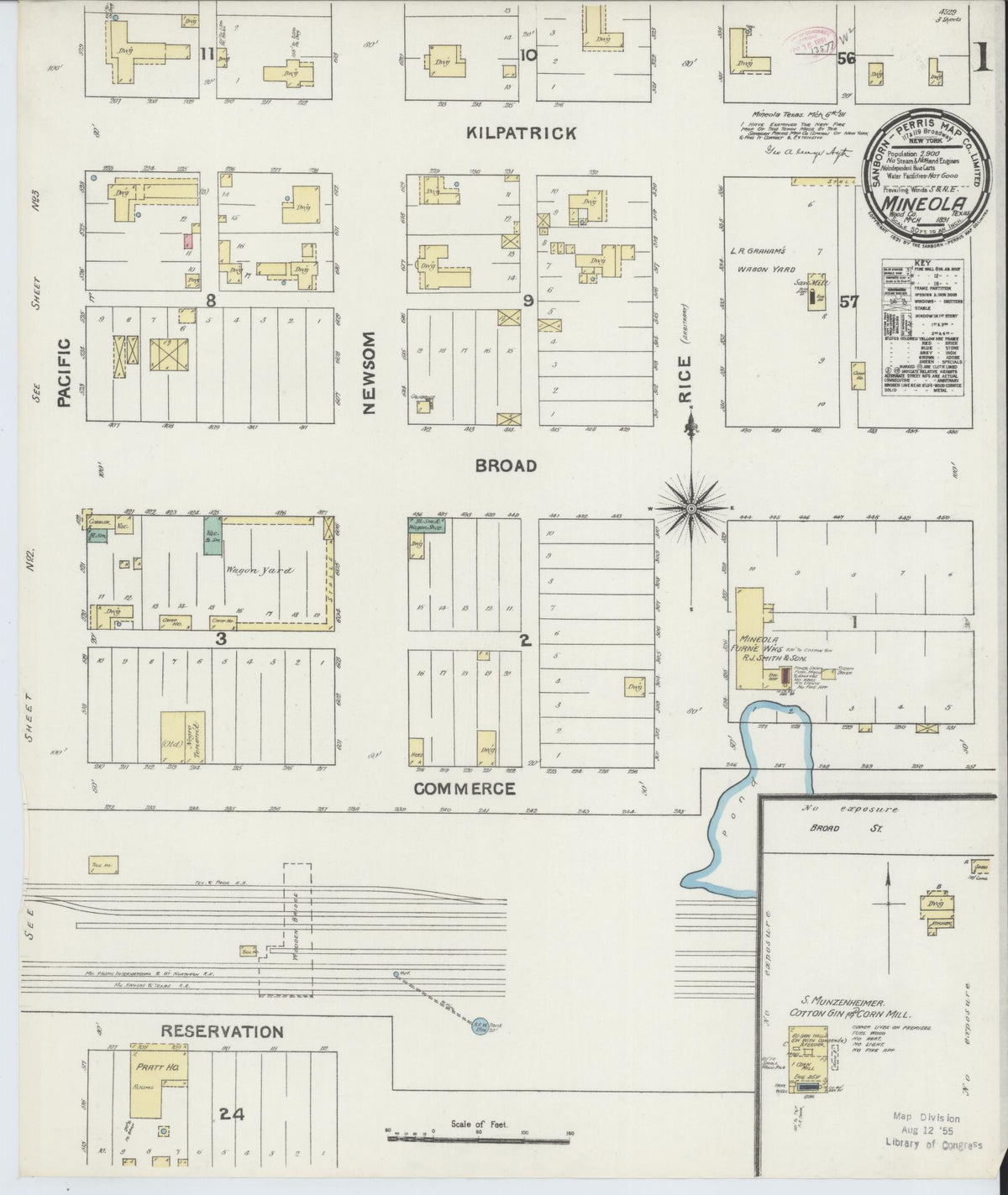 Sanborn Fire Insurance Map from Mineola, Wood County, Texas (1891), Sheet #0001 - Complete Map Set gallery image, historic Sanborn map, vintage wall art, Texas Texas