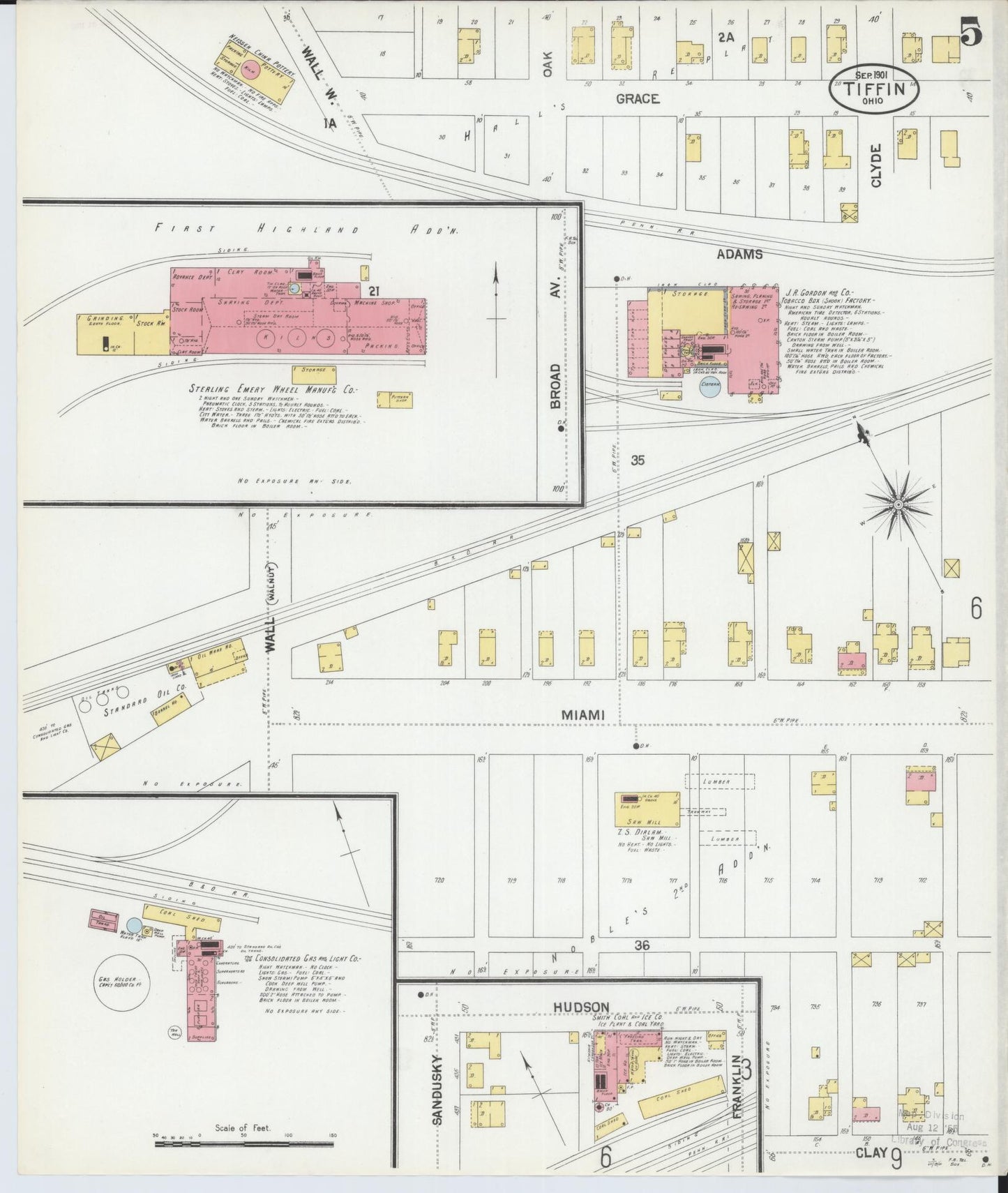Sanborn Fire Insurance Map from Tiffin, Seneca County, Ohio (1901), Sheet #0005 - Complete Map Set gallery image, historic Sanborn map, vintage wall art, Ohio Ohio