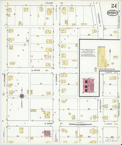 Sanborn Fire Insurance Map from McKinney, Collin County, Texas (1920), Sheet #0024 - Complete Map Set gallery image, historic Sanborn map, vintage wall art, Texas Texas