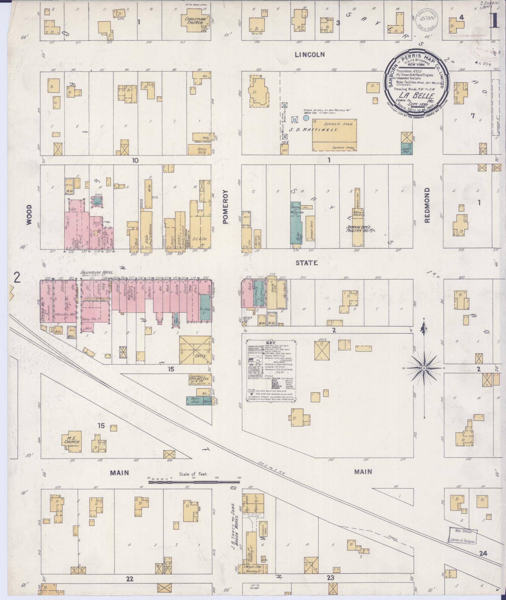 Sanborn Fire Insurance Map from La Belle, Lewis County, Missouri (1899), Sheet #0001 - Historic Sanborn Fire Insurance Map Print, vintage old map wall art, antique decor, genealogy gift, Missouri Missouri map