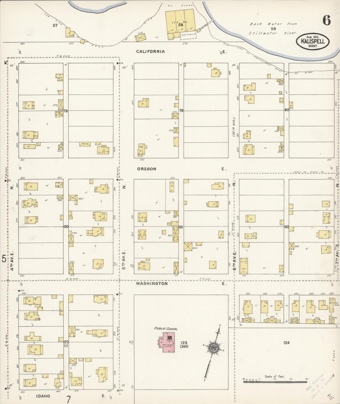Sanborn Fire Insurance Map from Kalispell, Flathead County, Montana (1910), Sheet #0006 - Historic Sanborn Fire Insurance Map Print, vintage old map wall art, antique decor, genealogy gift, Montana Montana map