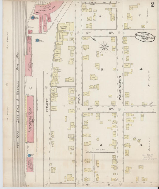 Sanborn Fire Insurance Map from Susquehanna, Susquehanna County, Pennsylvania (1885), Sheet #0002 - Historic Sanborn Fire Insurance Map Print, vintage old map wall art, antique decor, genealogy gift, Pennsylvania Pennsylvania map
