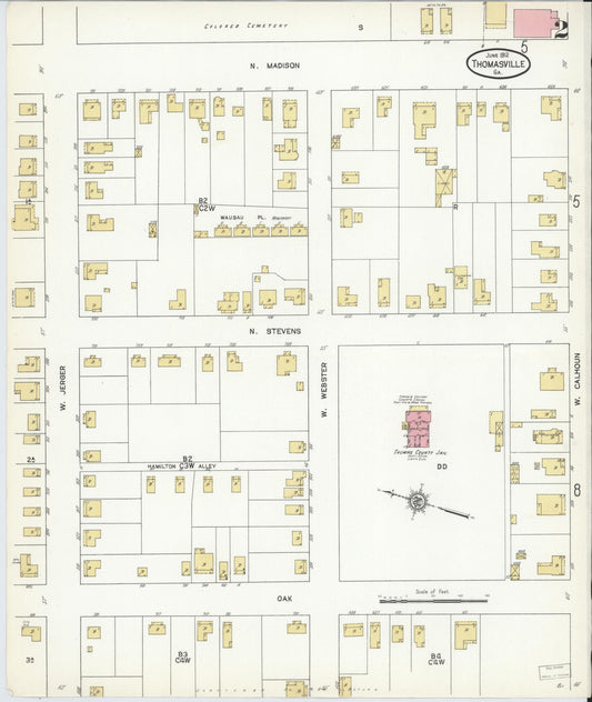 Sanborn Fire Insurance Map from Thomasville, Thomas County, Georgia (1912), Sheet #0002 - Historic Sanborn Fire Insurance Map Print, vintage old map wall art, antique decor, genealogy gift, Georgia Georgia map