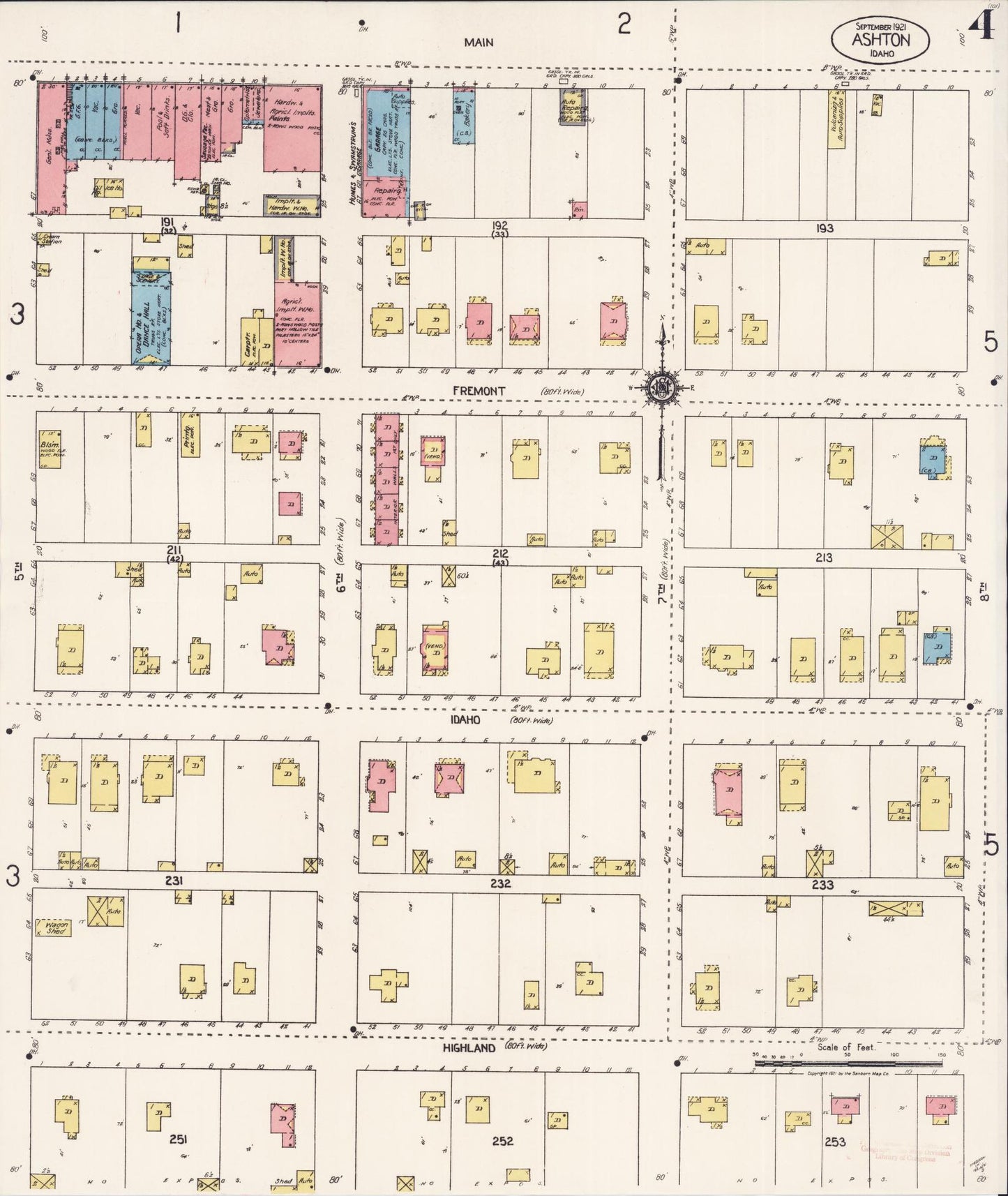 Sanborn Fire Insurance Map from Ashton, Fremont County, Idaho (1921), Sheet #0004 - Historic Sanborn Fire Insurance Map Print, vintage old map wall art, antique decor, genealogy gift, Idaho Idaho map