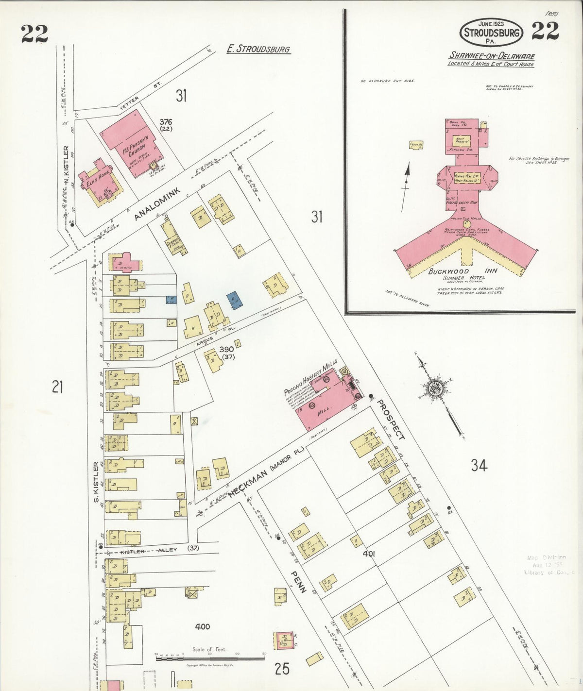 Sanborn Fire Insurance Map from Stroudsburg, Monroe County, Pennsylvania (1923), Sheet #0022 - Complete Map Set gallery image, historic Sanborn map, vintage wall art, Pennsylvania Pennsylvania