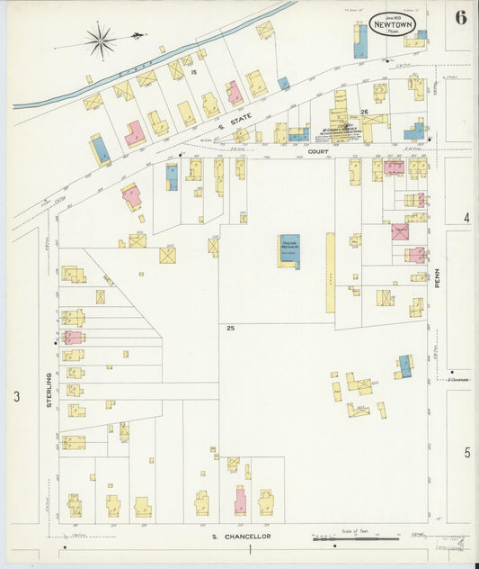 Sanborn Fire Insurance Map from Newtown, Bucks County, Pennsylvania (1909), Sheet #0006 - Historic Sanborn Fire Insurance Map Print, vintage old map wall art, antique decor, genealogy gift, Pennsylvania Pennsylvania map
