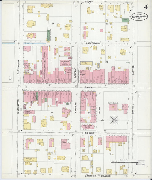 Sanborn Fire Insurance Map from Harrodsburg, Mercer County, Kentucky (1901), Sheet #0004 - Historic Sanborn Fire Insurance Map Print, vintage old map wall art, antique decor, genealogy gift, Kentucky Kentucky map