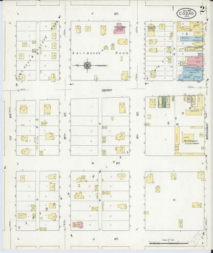 Sanborn Fire Insurance Map from Cozad, Dawson County, Nebraska (1909), Sheet #0002 - Complete Map Set gallery image, historic Sanborn map, vintage wall art, Nebraska Nebraska