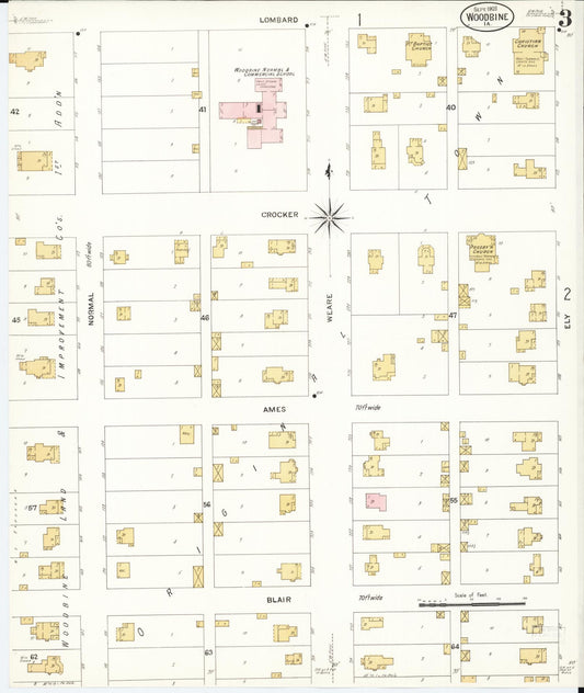 Sanborn Fire Insurance Map from Woodbine, Harrison County, Iowa (1908), Sheet #0003 - Historic Sanborn Fire Insurance Map Print, vintage old map wall art