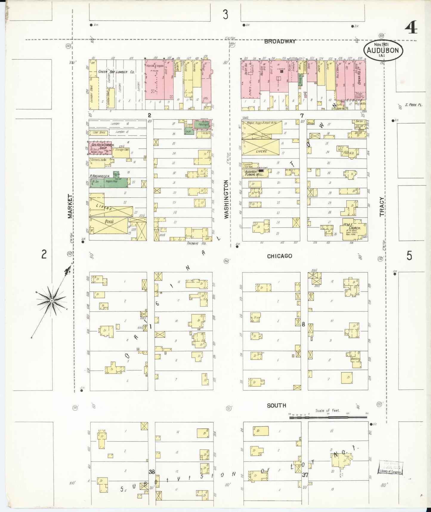 Sanborn Fire Insurance Map from Audubon, Audubon County, Iowa (1901), Sheet #0004 - Historic Sanborn Fire Insurance Map Print, vintage old map wall art