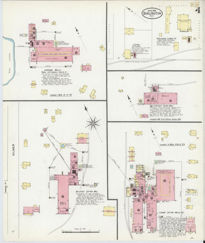 Sanborn Fire Insurance Map from Burlington, Alamance County, North Carolina (1908), Sheet #0004 - Historic Sanborn Fire Insurance Map Print, vintage old map wall art, antique decor, genealogy gift, North Carolina North Carolina map