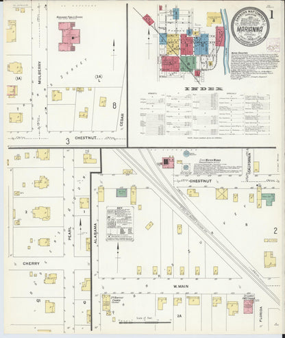 Sanborn Fire Insurance Map from Marianna, Lee County, Arkansas (1908), Sheet #0001 - Complete Map Set gallery image, historic Sanborn map, vintage wall art, Arkansas Arkansas