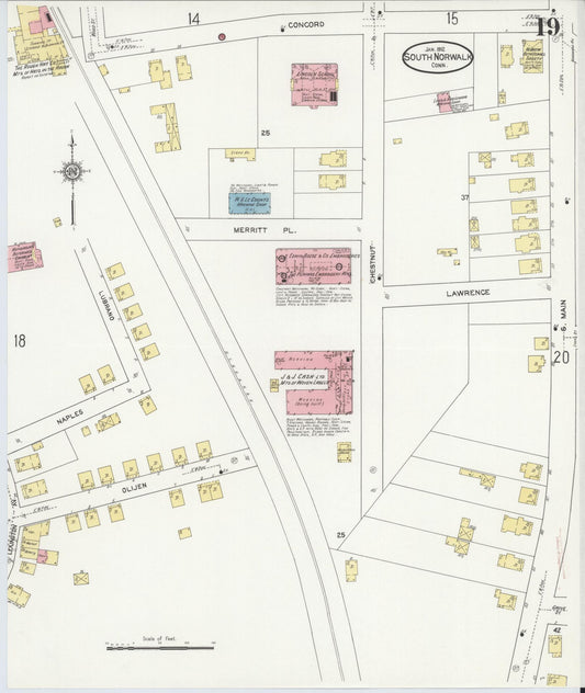 Sanborn Fire Insurance Map from South Norwalk, Fairfield County, Connecticut (1912), Sheet #0019 - Historic Sanborn Fire Insurance Map Print, vintage old map wall art, antique decor, genealogy gift, Connecticut Connecticut map
