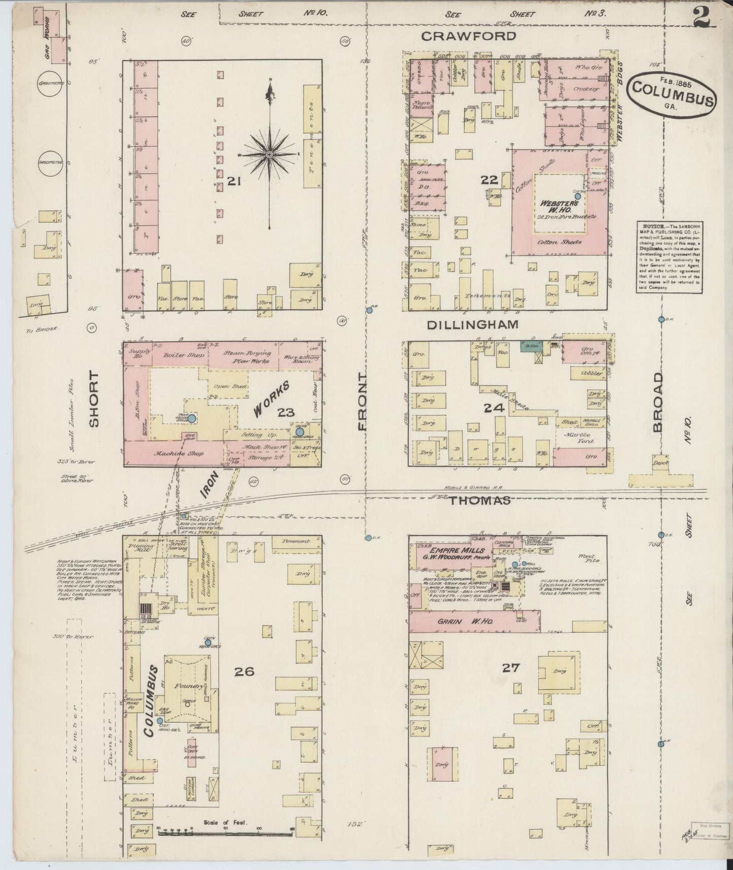 Sanborn Fire Insurance Map from Columbus, Muscogee County, Georgia (1885), Sheet #0002 - Historic Sanborn Fire Insurance Map Print, vintage old map wall art, antique decor, genealogy gift, Georgia Georgia map