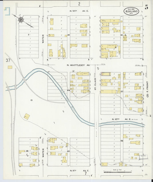 Sanborn Fire Insurance Map from Ashland, Ashland County, Wisconsin (1909), Sheet #0005 - Historic Sanborn Fire Insurance Map Print, vintage old map wall art, antique decor, genealogy gift, Wisconsin Wisconsin map