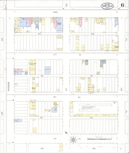 Sanborn Fire Insurance Map from Twin Falls, Twin Falls County, Idaho (1907), Sheet #0006 - Complete Map Set gallery image, historic Sanborn map, vintage wall art, Falls Idaho