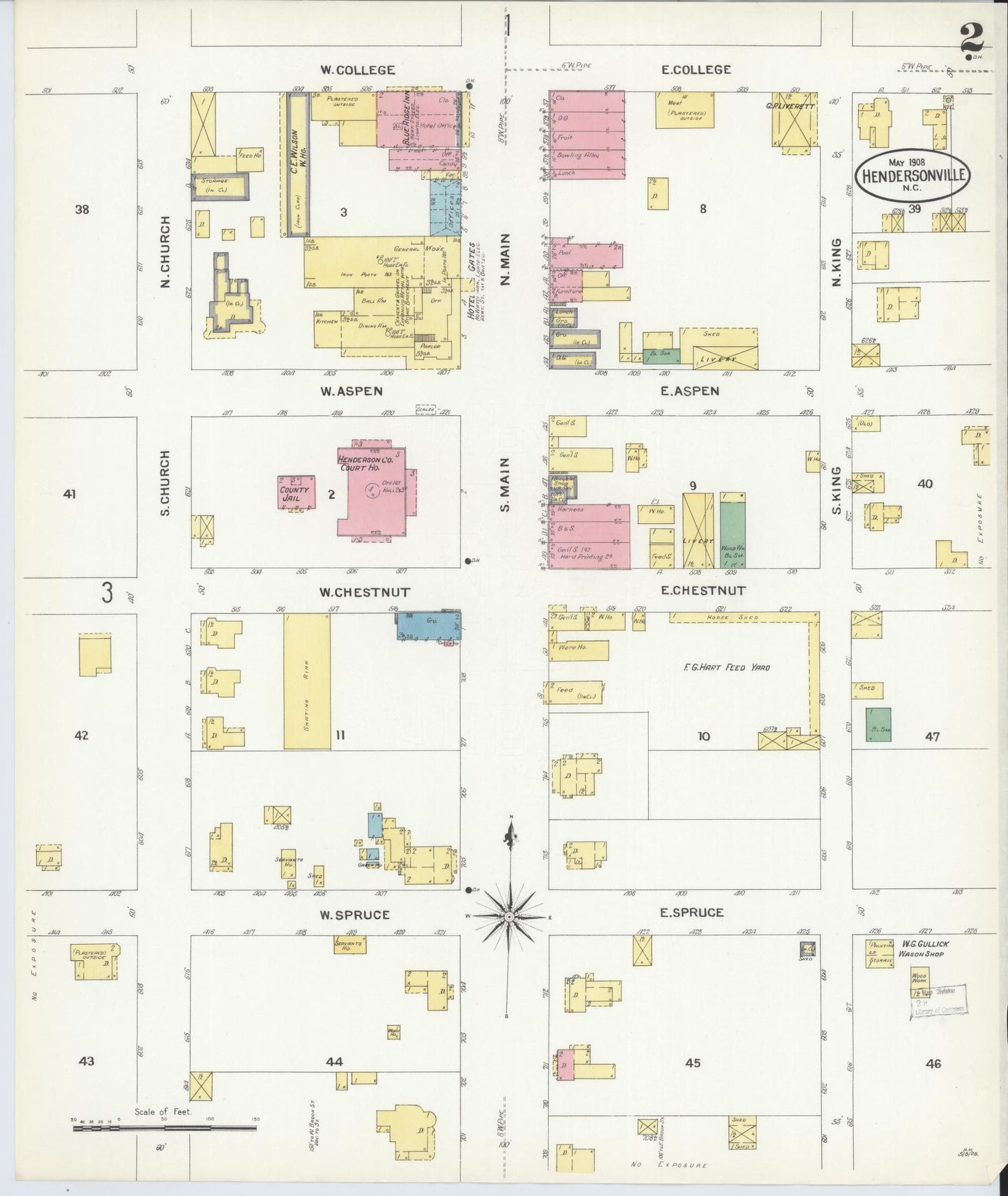 Sanborn Fire Insurance Map from Hendersonville, Henderson County, North Carolina (1908), Sheet #0002 - Complete Map Set gallery image, historic Sanborn map, vintage wall art, North Carolina North Carolina