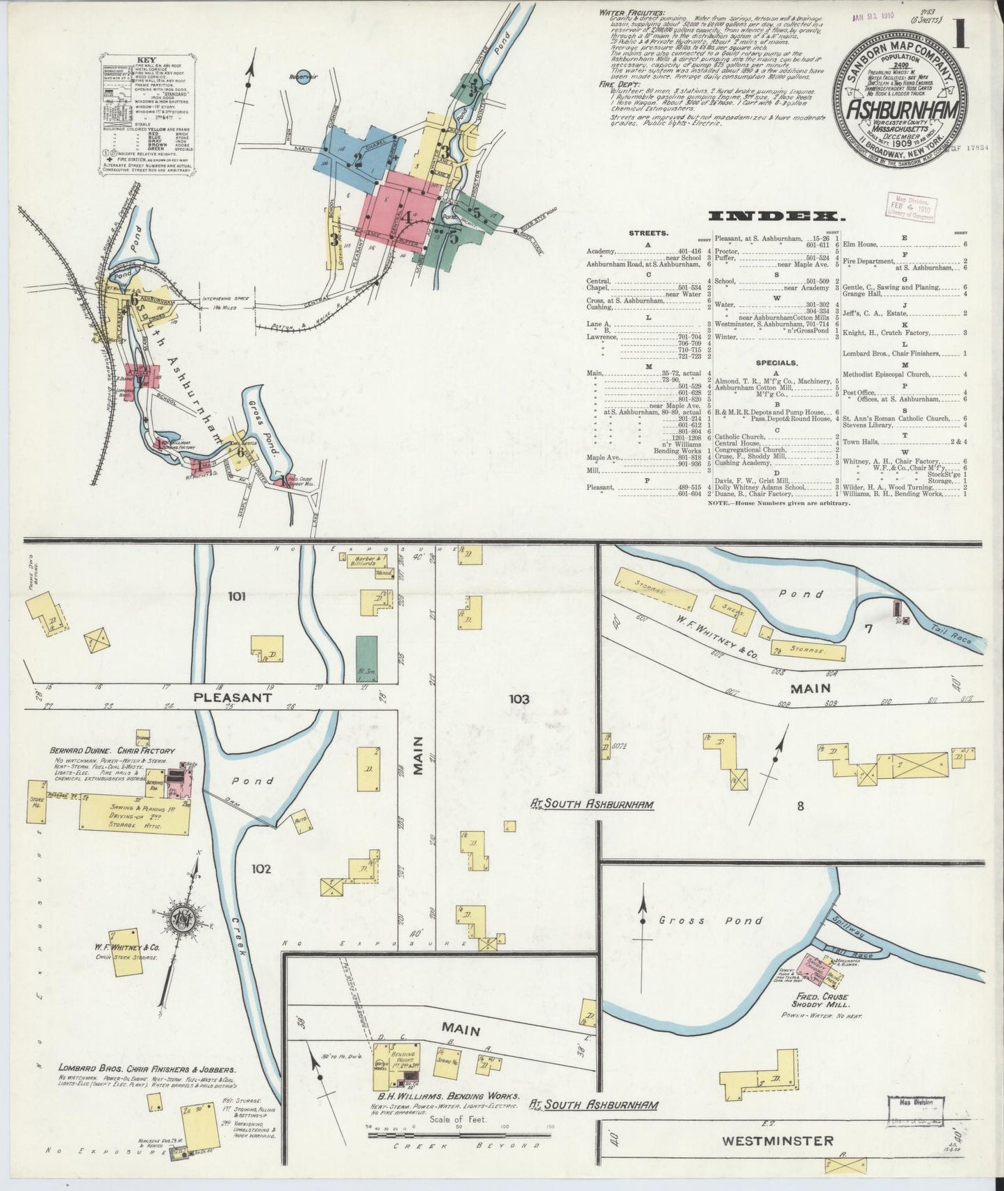 Sanborn Fire Insurance Map from Ashburnham, Worcester County, Massachusetts (1909), Sheet #0001 - Historic Sanborn Fire Insurance Map Print, vintage old map wall art, antique decor, genealogy gift, Massachusetts Massachusetts map