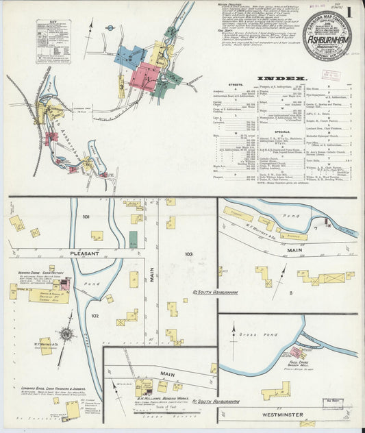 Sanborn Fire Insurance Map from Ashburnham, Worcester County, Massachusetts (1909), Sheet #0001 - Historic Sanborn Fire Insurance Map Print, vintage old map wall art, antique decor, genealogy gift, Massachusetts Massachusetts map