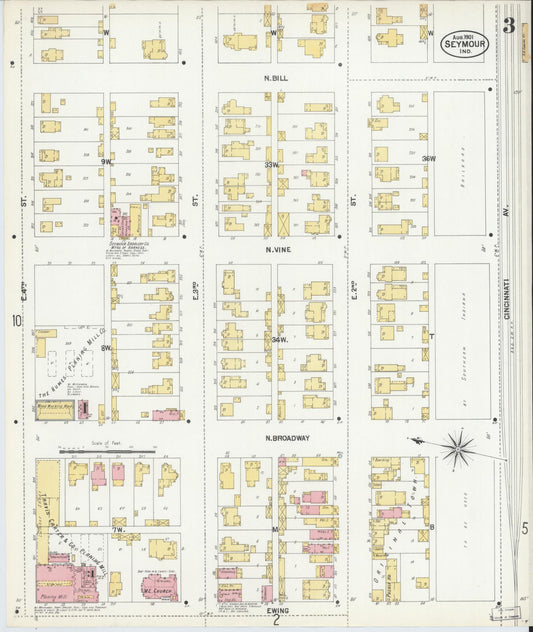 Sanborn Fire Insurance Map from Seymour, Jackson County, Indiana (1901), Sheet #0003 - Historic Sanborn Fire Insurance Map Print, vintage old map wall art, antique decor, genealogy gift, Indiana Indiana map
