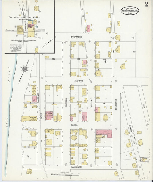Sanborn Fire Insurance Map from New Cumberland, Hancock County, West Virginia (1910), Sheet #0002 - Historic Sanborn Fire Insurance Map Print, vintage old map wall art, antique decor, genealogy gift, West Virginia West Virginia map
