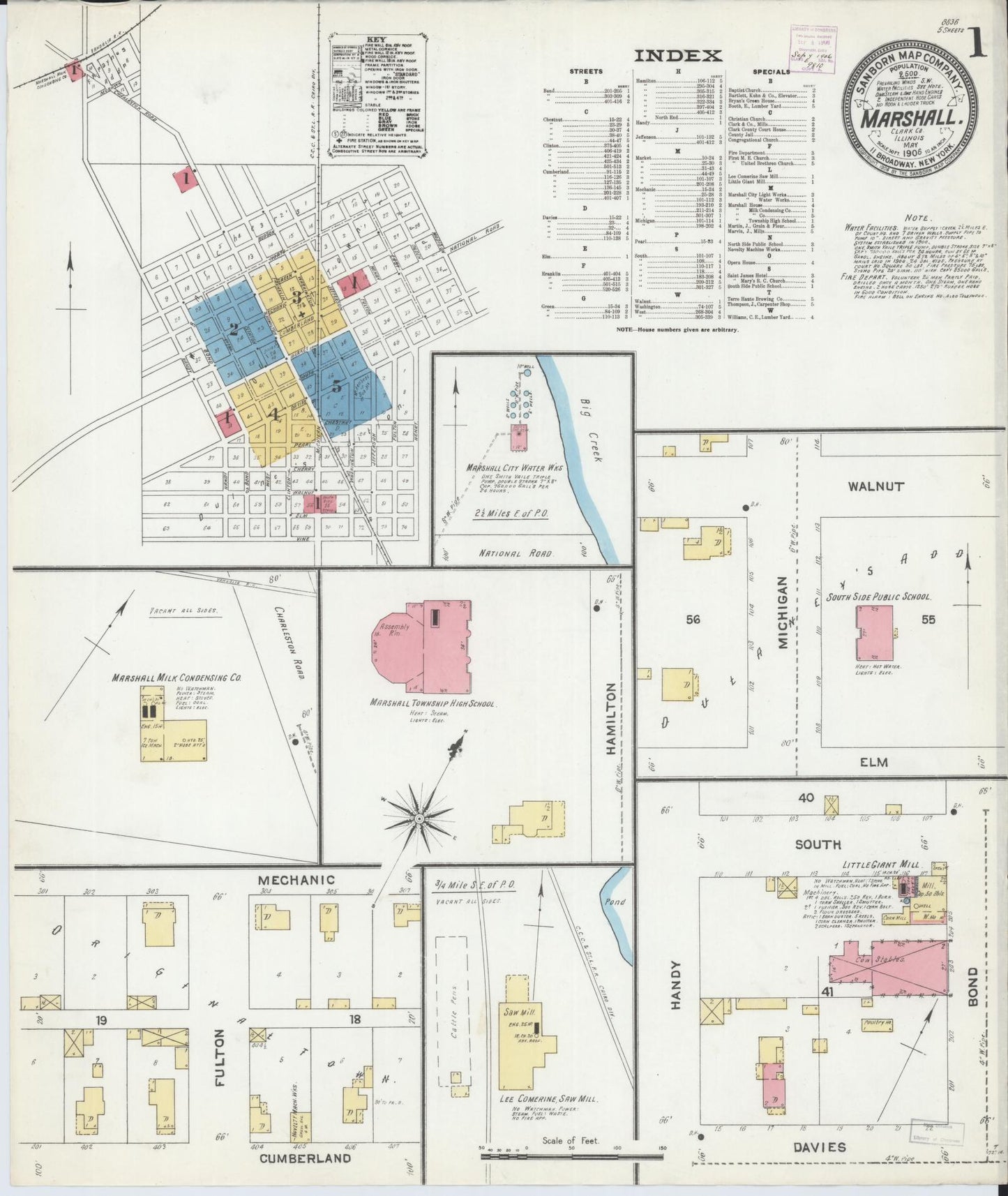 Sanborn Fire Insurance Map from Marshall, Clark County, Illinois (1906), Sheet #0001 - Historic Sanborn Fire Insurance Map Print, vintage old map wall art, antique decor, genealogy gift, Illinois Illinois map