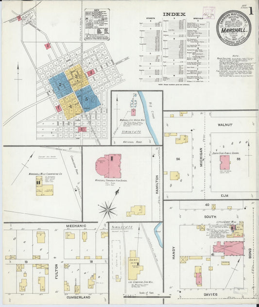 Sanborn Fire Insurance Map from Marshall, Clark County, Illinois (1906), Sheet #0001 - Historic Sanborn Fire Insurance Map Print, vintage old map wall art, antique decor, genealogy gift, Illinois Illinois map